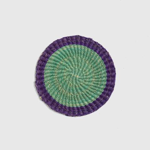 Dessous de plat TABLE vert et violet, en fibre naturelle, fabriqué à la main